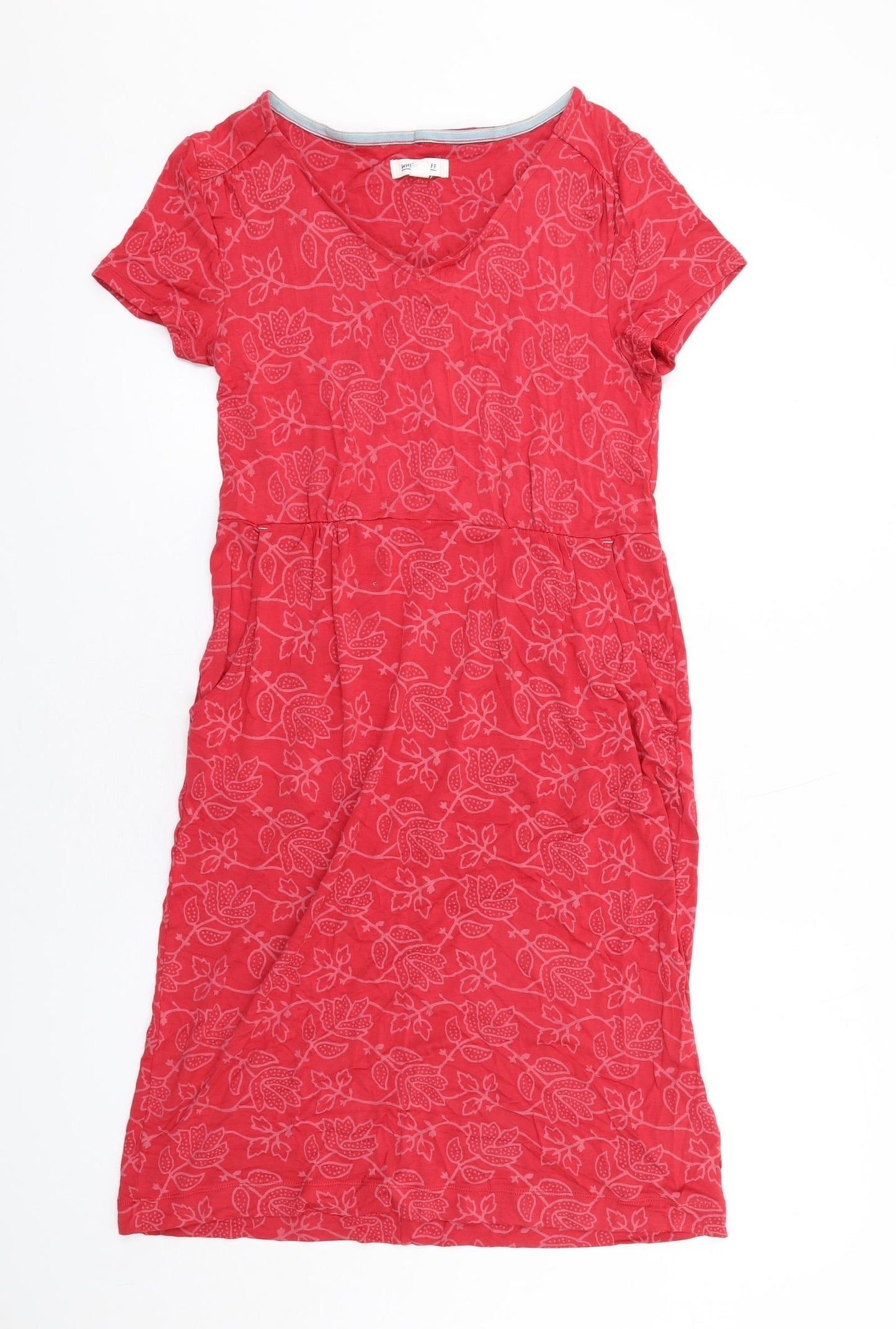 White Stuff Womens Red Geometric Viscose T-Shirt Dress Size 10 V-Neck Pullover