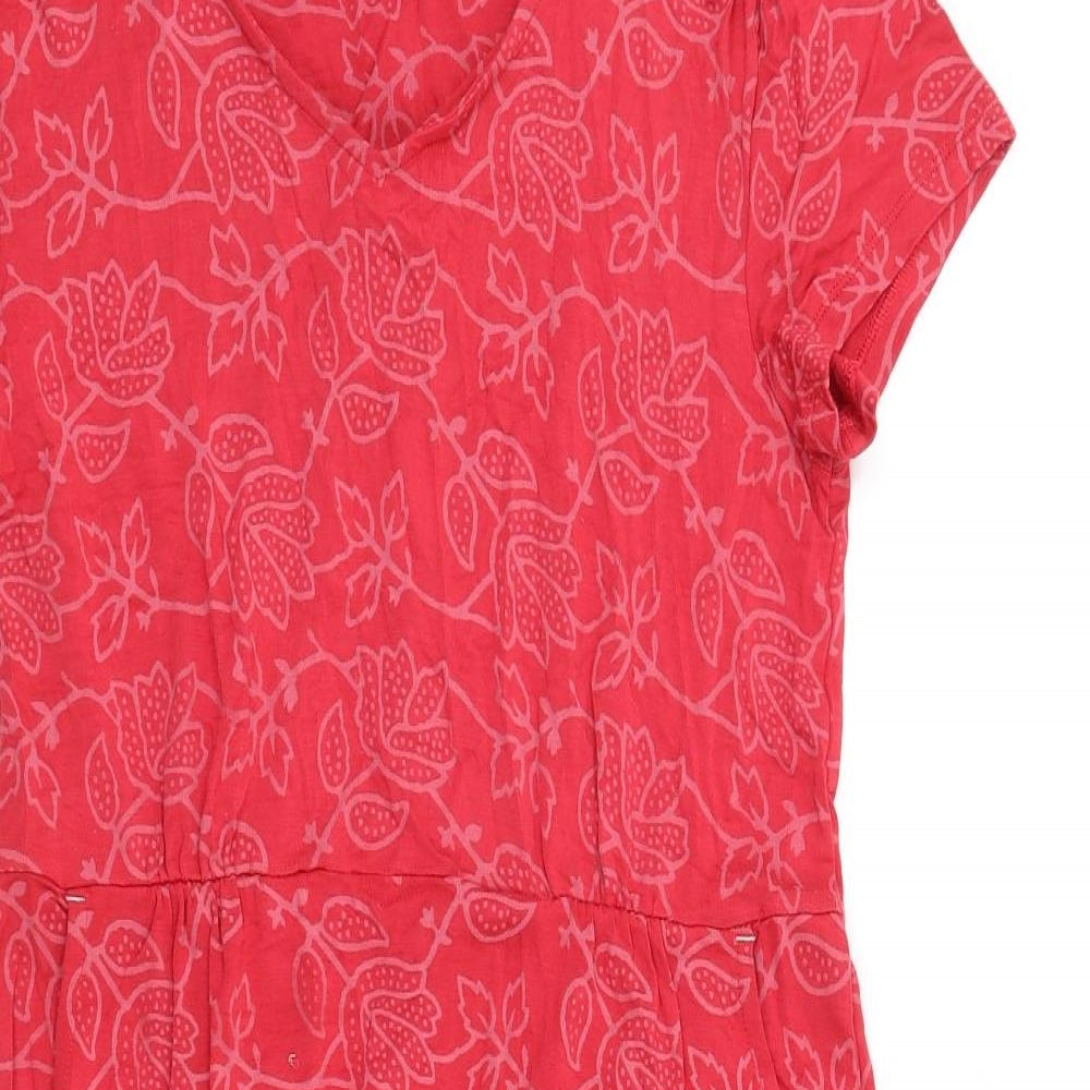 White Stuff Womens Red Geometric Viscose T-Shirt Dress Size 10 V-Neck Pullover