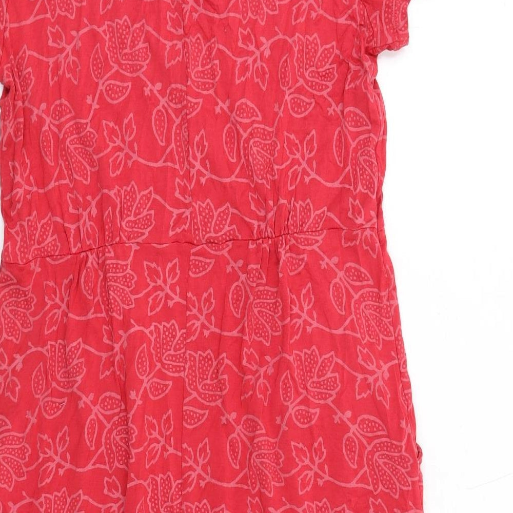 White Stuff Womens Red Geometric Viscose T-Shirt Dress Size 10 V-Neck Pullover