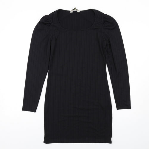 Miss Selfridge Womens Black Polyester Mini Size 10 Boat Neck Pullover