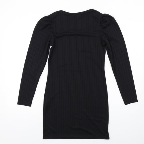 Miss Selfridge Womens Black Polyester Mini Size 10 Boat Neck Pullover