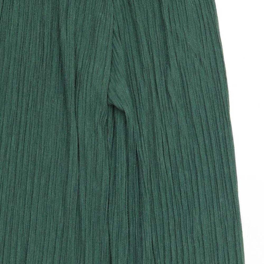 Zara Womens Green Polyester Trousers Size S L31 in Regular - Crinkle Look