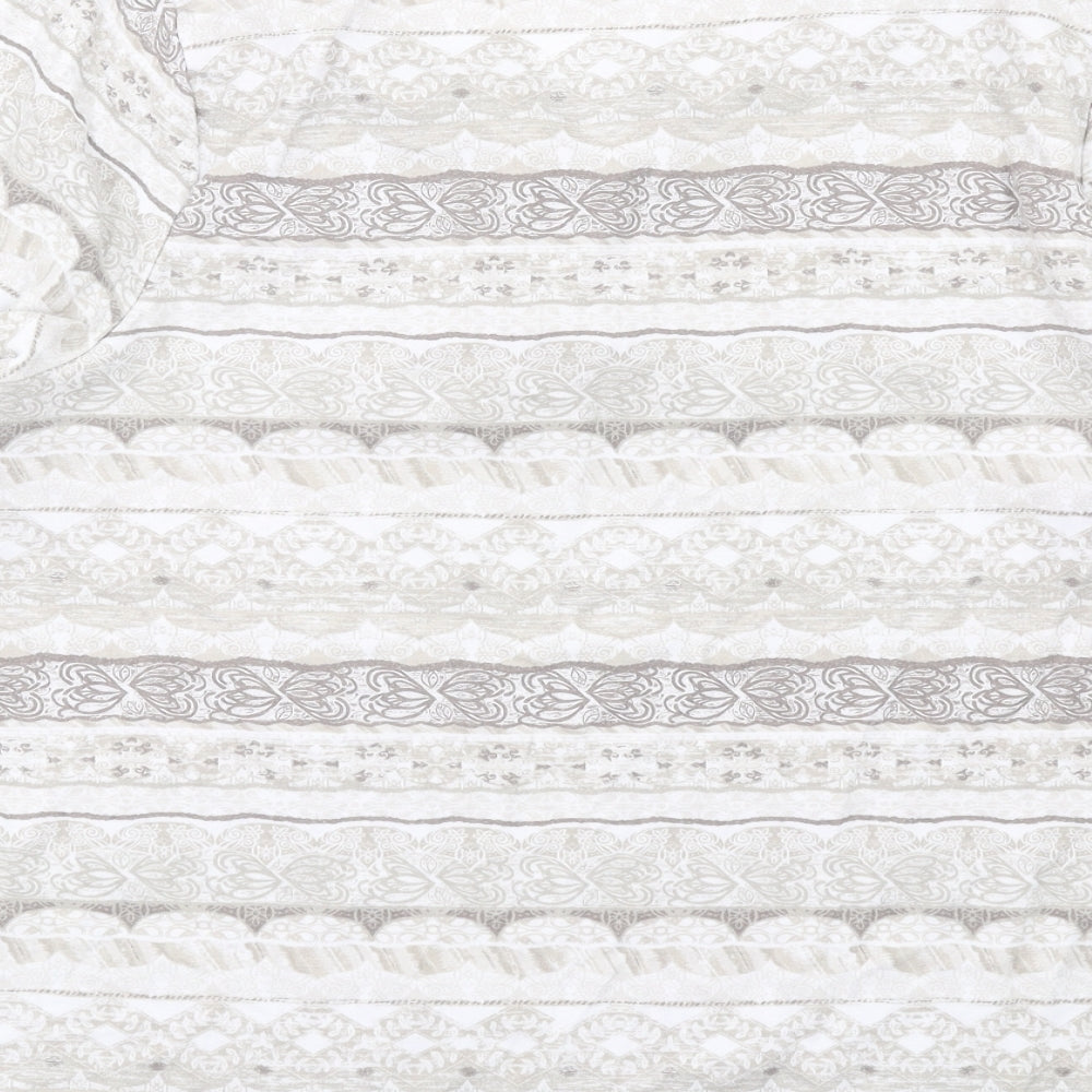 Bonmarché Womens Grey Geometric Polyester Basic T-Shirt Size L V-Neck