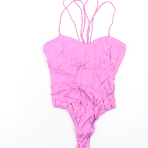 Zara Womens Purple Viscose Bodysuit One-Piece Size S Zip