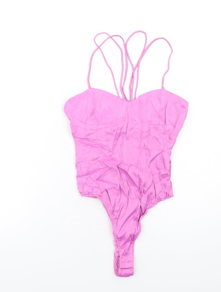 Zara Womens Purple Viscose Bodysuit One-Piece Size S Zip