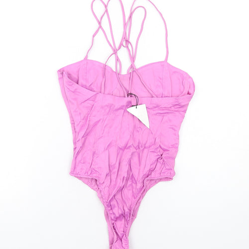 Zara Womens Purple Viscose Bodysuit One-Piece Size S Zip
