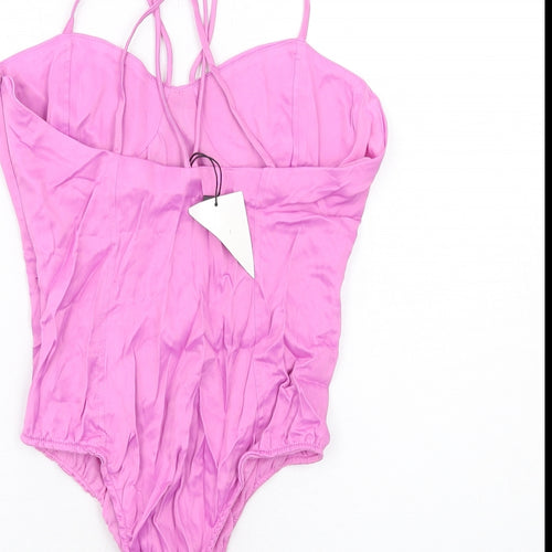 Zara Womens Purple Viscose Bodysuit One-Piece Size S Zip