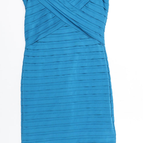 Teatro Womens Blue Polyester Pencil Dress Size 10 V-Neck Zip - Textured