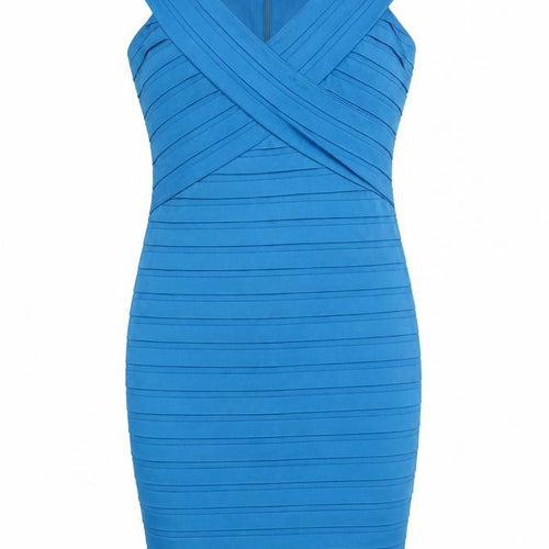 Teatro Womens Blue Polyester Pencil Dress Size 10 V-Neck Zip - Textured