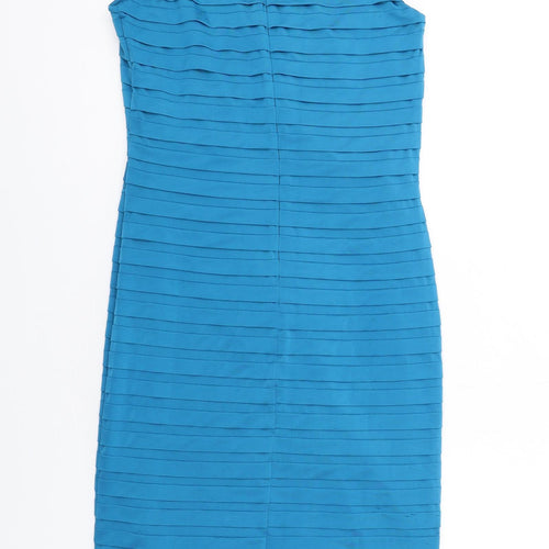 Teatro Womens Blue Polyester Pencil Dress Size 10 V-Neck Zip - Textured