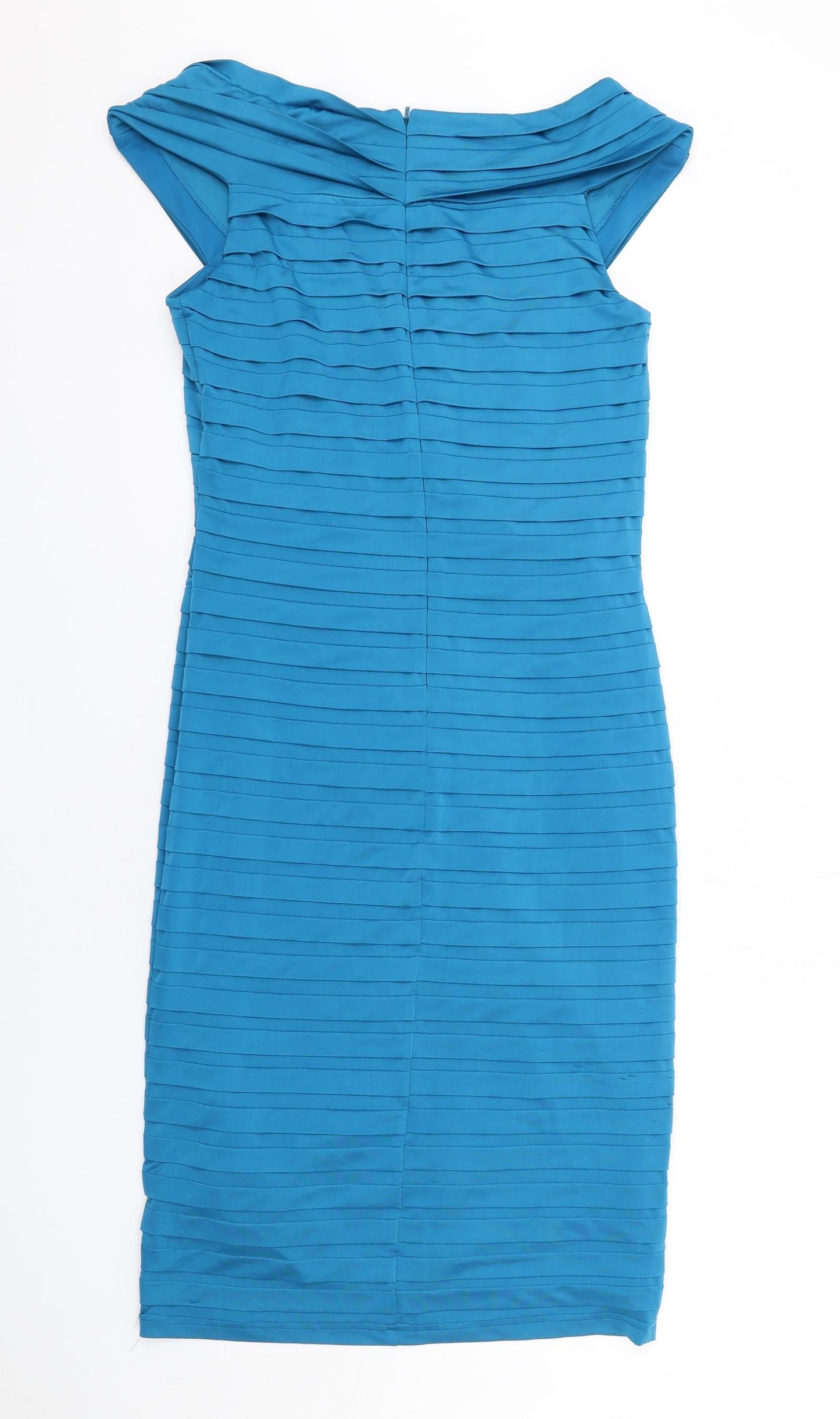 Teatro Womens Blue Polyester Pencil Dress Size 10 V-Neck Zip - Textured