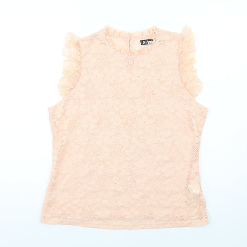 Allegra K Womens Pink Floral Nylon Basic Tank Size L Round Neck
