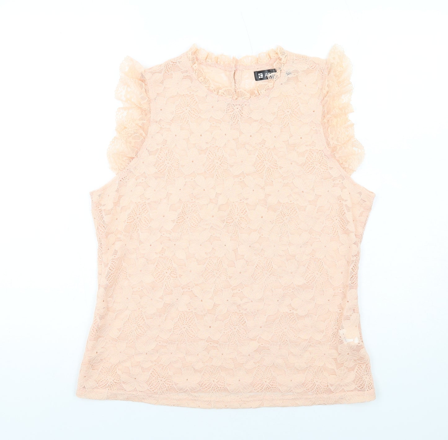 Allegra K Womens Pink Floral Nylon Basic Tank Size L Round Neck