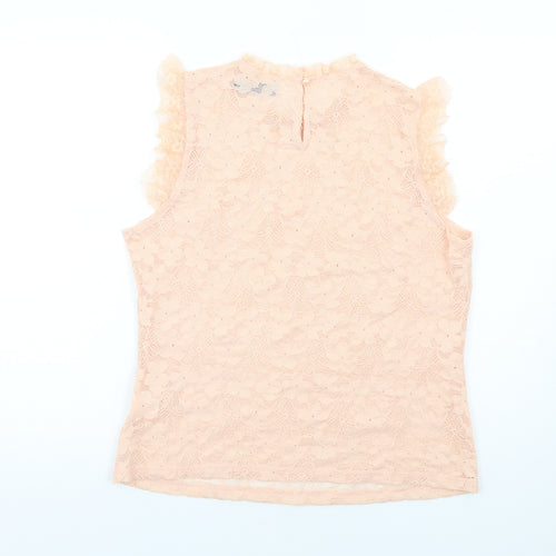 Allegra K Womens Pink Floral Nylon Basic Tank Size L Round Neck