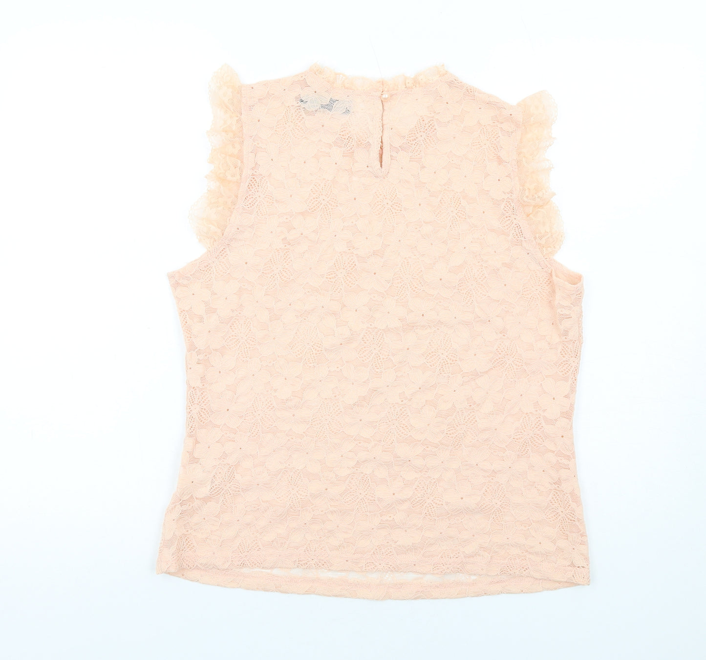 Allegra K Womens Pink Floral Nylon Basic Tank Size L Round Neck