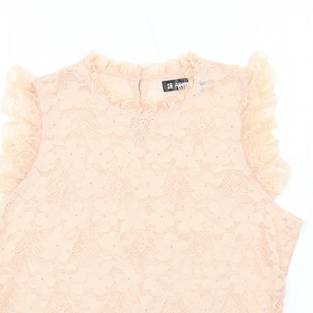 Allegra K Womens Pink Floral Nylon Basic Tank Size L Round Neck