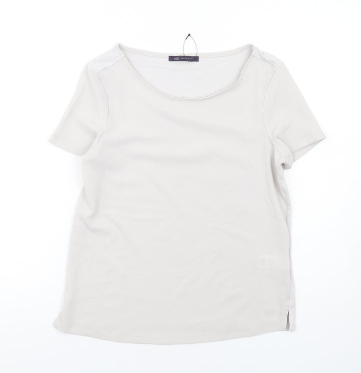 Marks and Spencer Womens Grey Polyester Basic T-Shirt Size 8 Round Neck