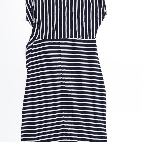 Dorothy Perkins Womens Blue Striped Viscose T-Shirt Dress Size 14 Boat Neck Pullover - Twist Front Detail