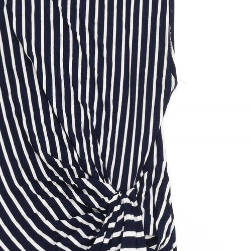 Dorothy Perkins Womens Blue Striped Viscose T-Shirt Dress Size 14 Boat Neck Pullover - Twist Front Detail