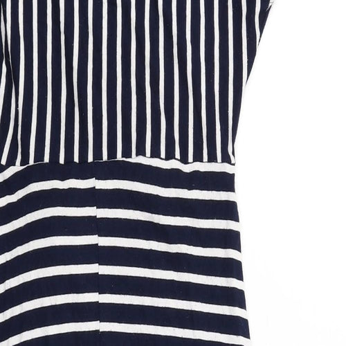 Dorothy Perkins Womens Blue Striped Viscose T-Shirt Dress Size 14 Boat Neck Pullover - Twist Front Detail