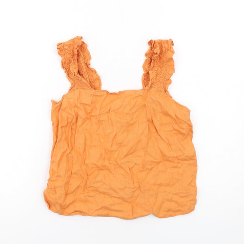 Autograph Womens Orange Linen Basic Tank Size 8 Square Neck