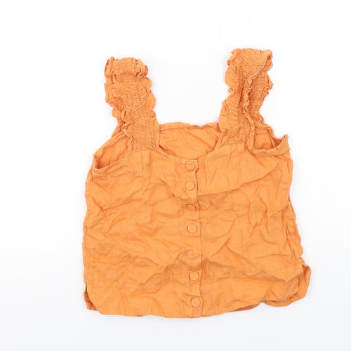 Autograph Womens Orange Linen Basic Tank Size 8 Square Neck