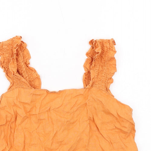 Autograph Womens Orange Linen Basic Tank Size 8 Square Neck
