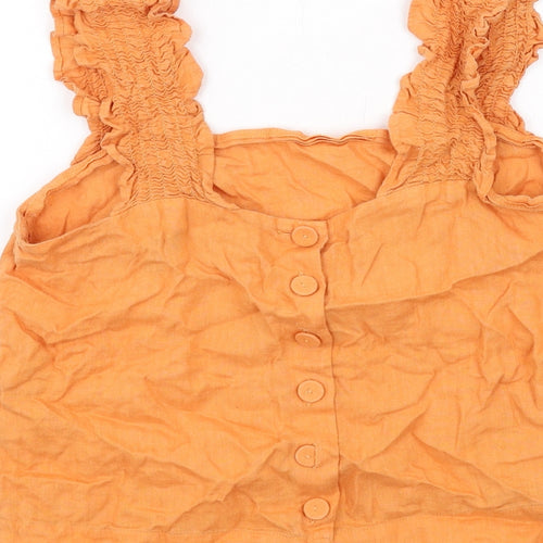 Autograph Womens Orange Linen Basic Tank Size 8 Square Neck