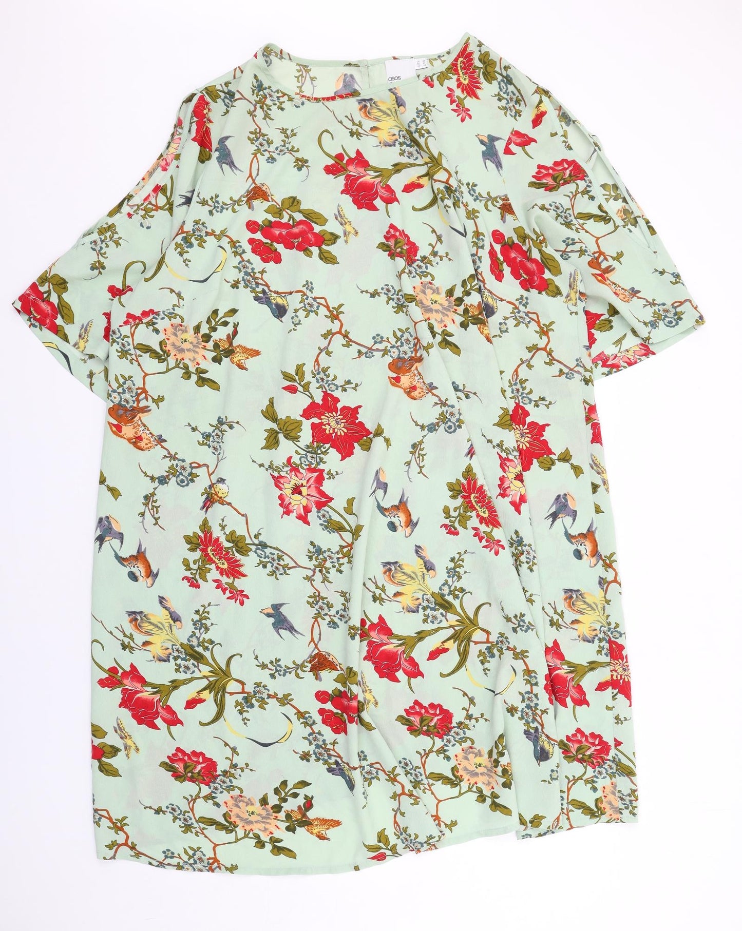 ASOS Womens Green Floral Polyester A-Line Size 26 Boat Neck Button