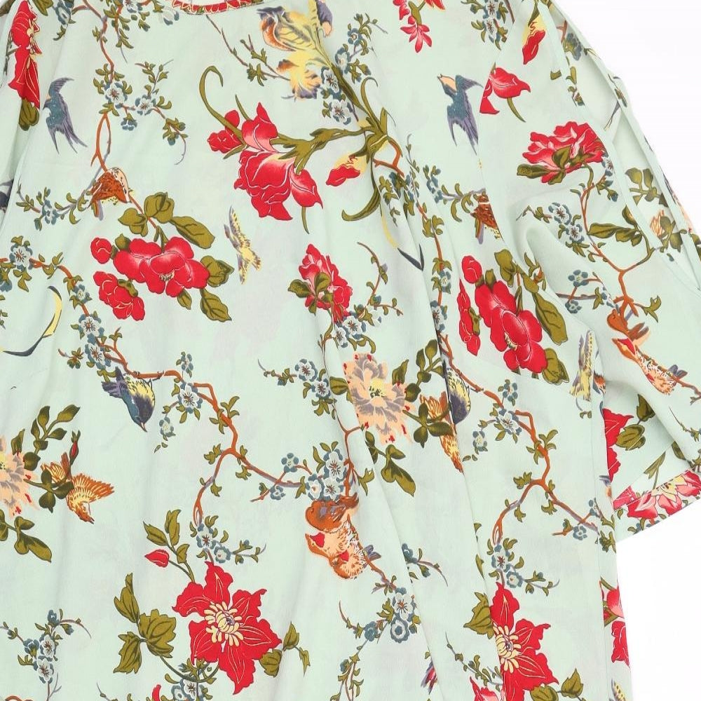 ASOS Womens Green Floral Polyester A-Line Size 26 Boat Neck Button