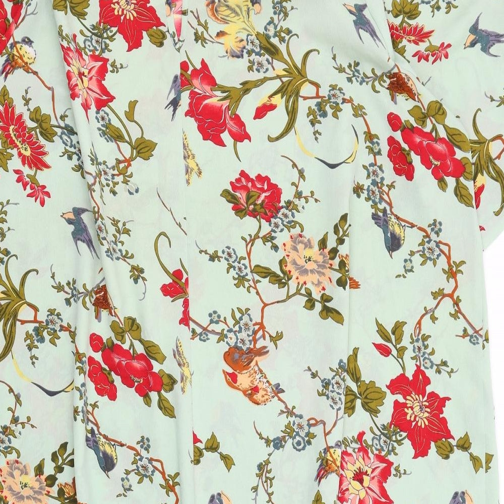 ASOS Womens Green Floral Polyester A-Line Size 26 Boat Neck Button