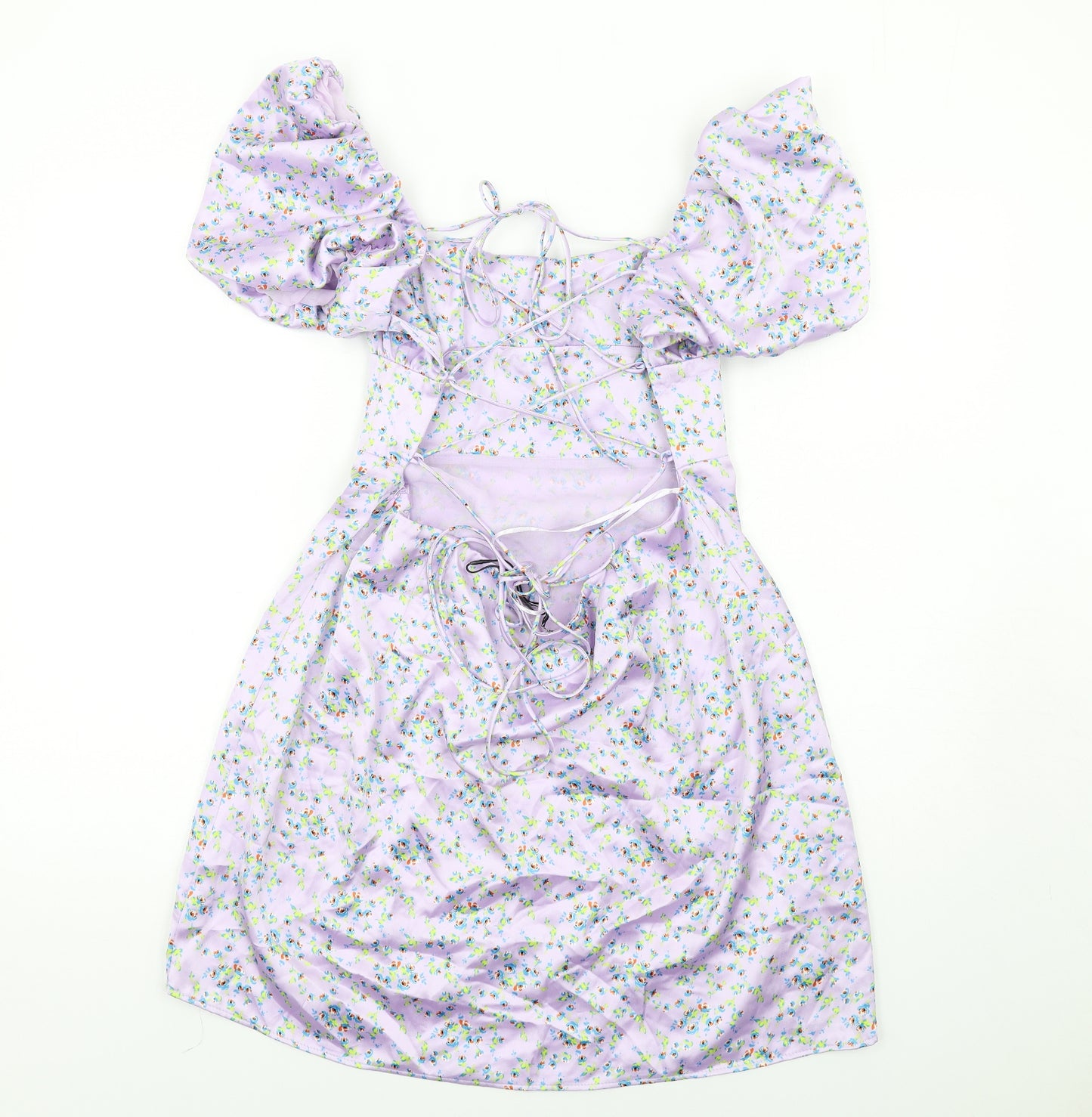 Zara Womens Purple Floral Polyester Mini Size 2XL Square Neck Zip