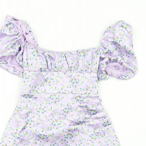 Zara Womens Purple Floral Polyester Mini Size 2XL Square Neck Zip