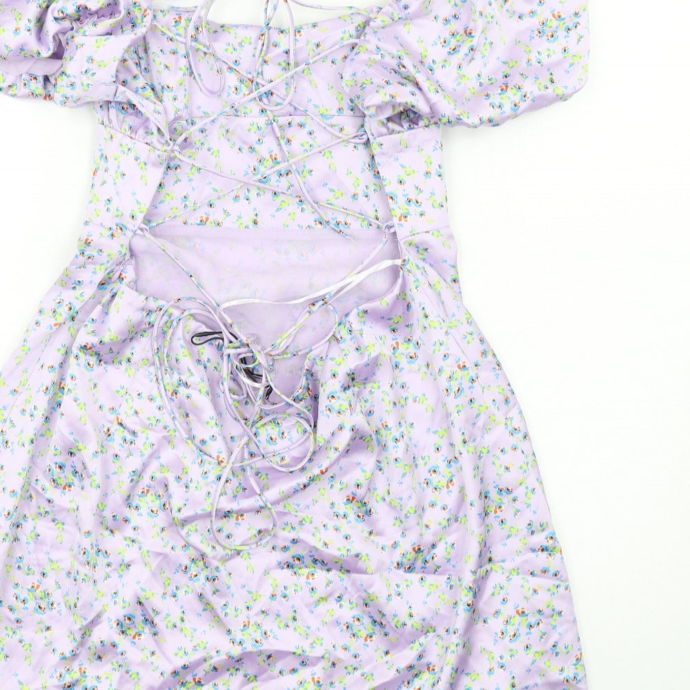 Zara Womens Purple Floral Polyester Mini Size 2XL Square Neck Zip