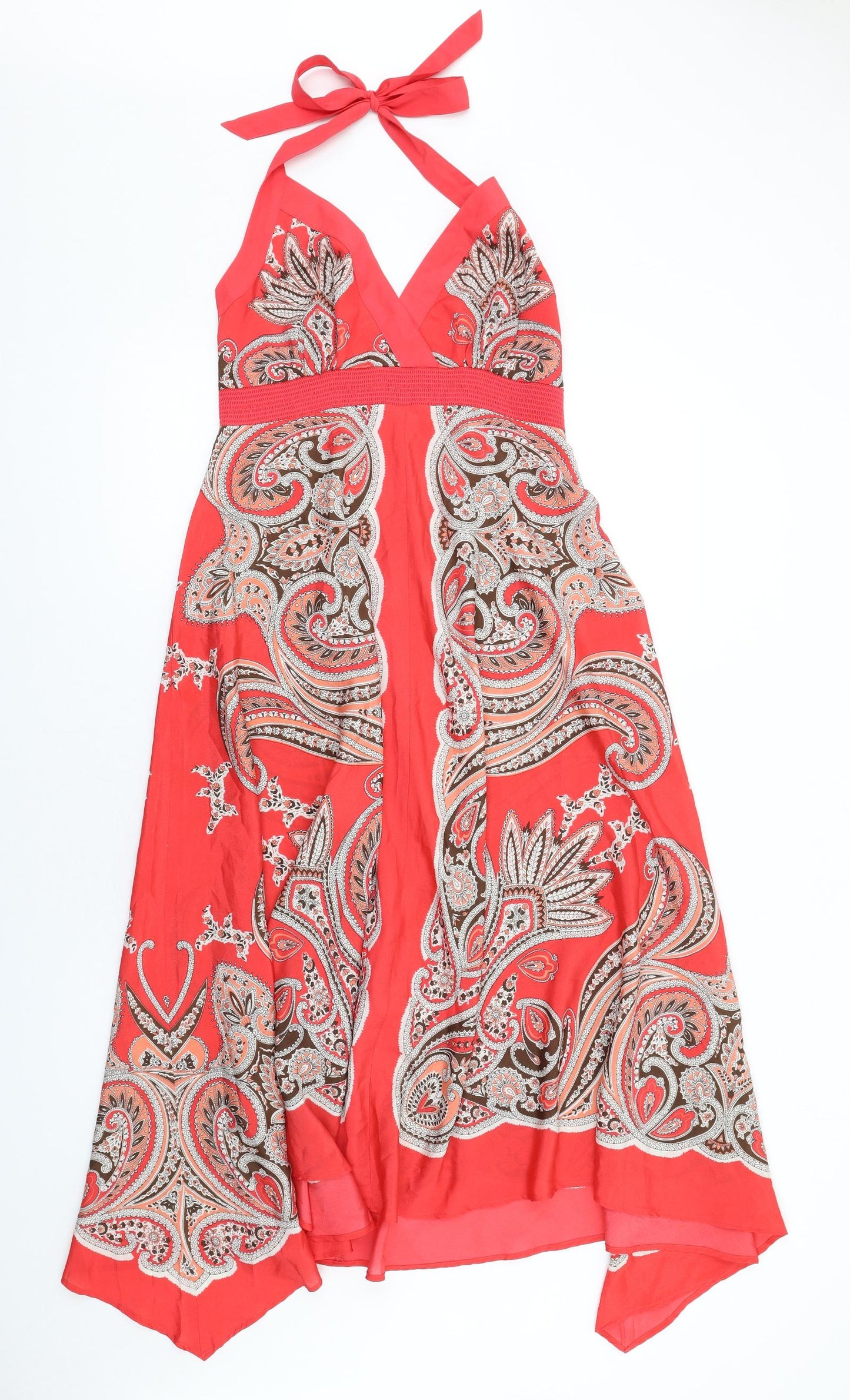 Monsoon Womens Red Paisley Polyester A-Line Size 10 Halter Tie