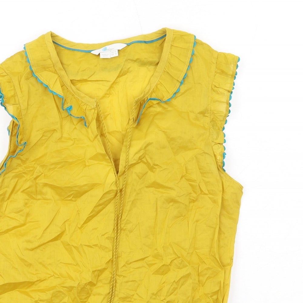 Boden Womens Yellow Cotton Basic Blouse Size 10 Collared