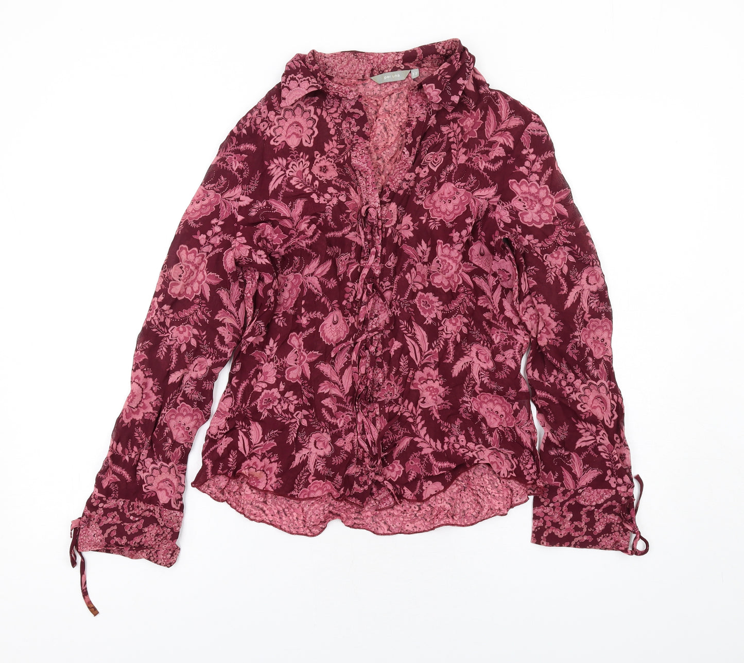 Per Una Womens Pink Floral Viscose Basic Blouse Size 12 Collared
