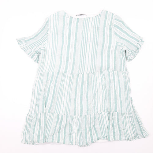 In the Style Womens Green Striped Polyester Basic Button-Up Size 14 V-Neck