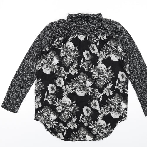 H&M Womens Black Floral Polyester Basic Button-Up Size XS Collared
