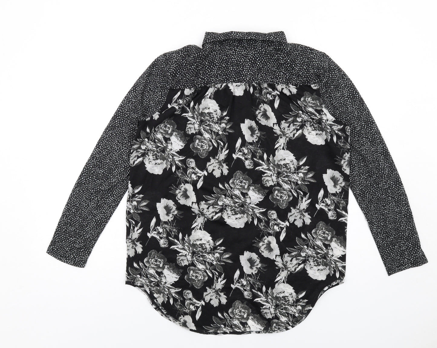 H&M Womens Black Floral Polyester Basic Button-Up Size XS Collared