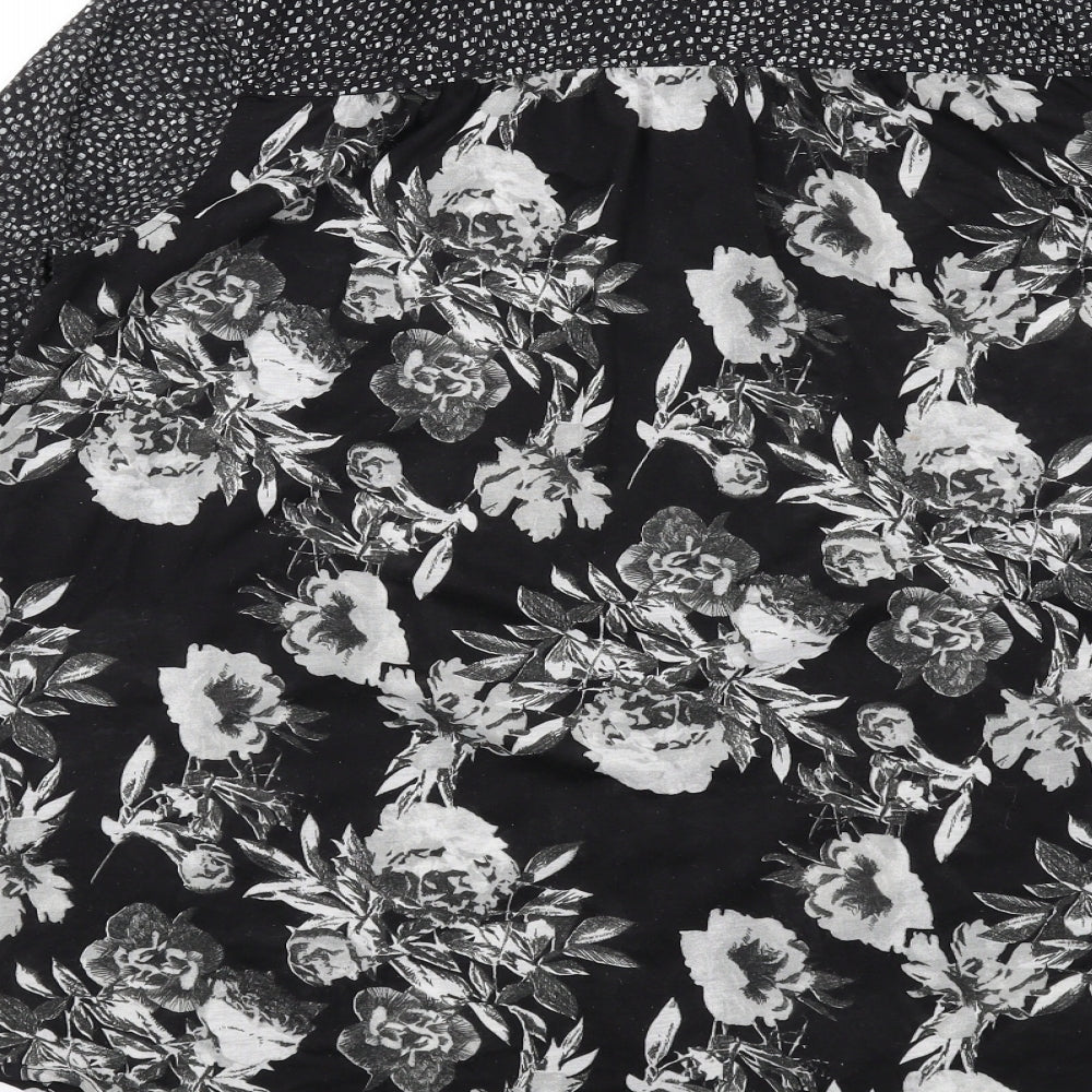 H&M Womens Black Floral Polyester Basic Button-Up Size XS Collared