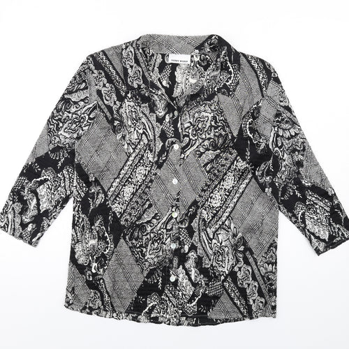 Gerry Weber Womens Black Geometric Polyester Basic Button-Up Size 14 Collared