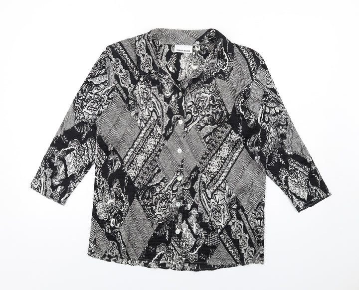 Gerry Weber Womens Black Geometric Polyester Basic Button-Up Size 14 Collared