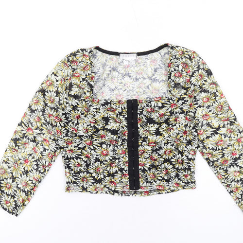 Cooperative Womens Multicoloured Floral Polyester Cropped Blouse Size XS Square Neck