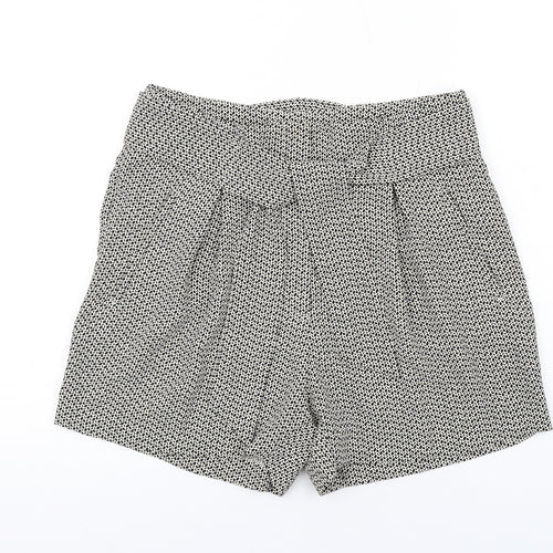 H&M Womens Black Geometric Polyester Paperbag Shorts Size 14 Regular Zip