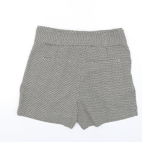 H&M Womens Black Geometric Polyester Paperbag Shorts Size 14 Regular Zip