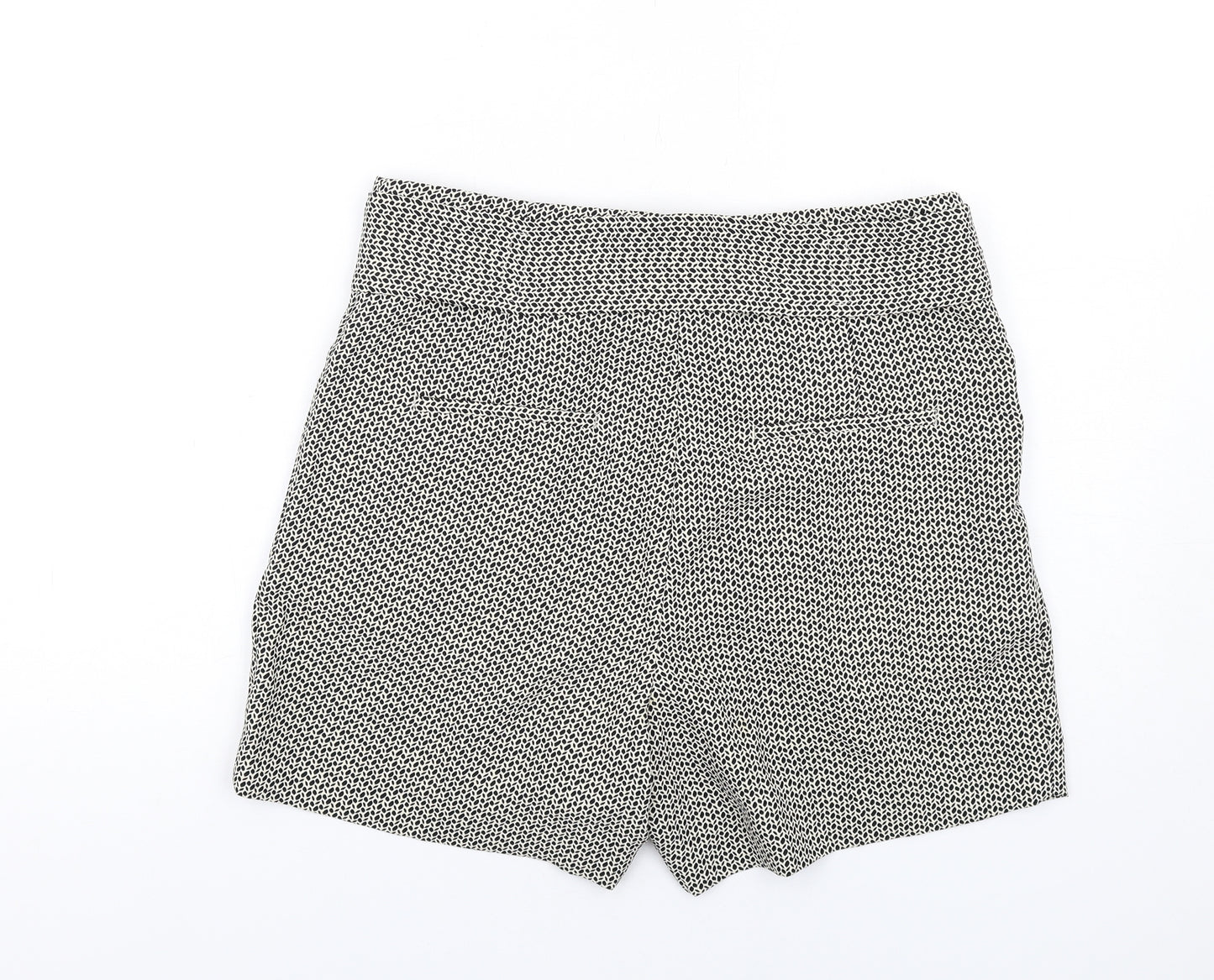 H&M Womens Black Geometric Polyester Paperbag Shorts Size 14 Regular Zip