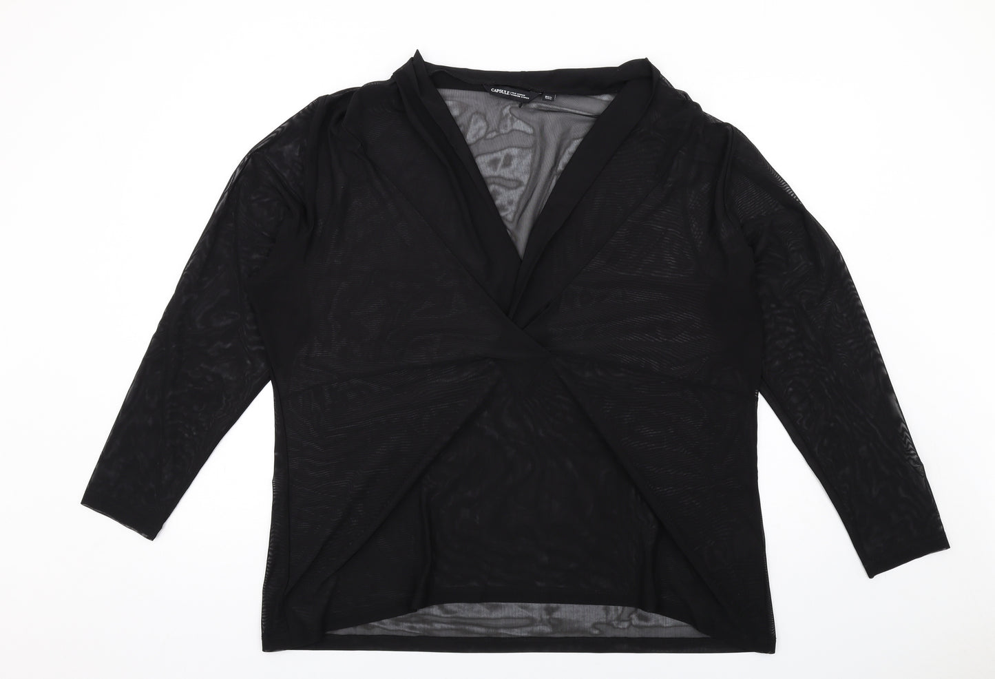 Capsule Womens Black Polyester Basic Blouse Size 24 V-Neck