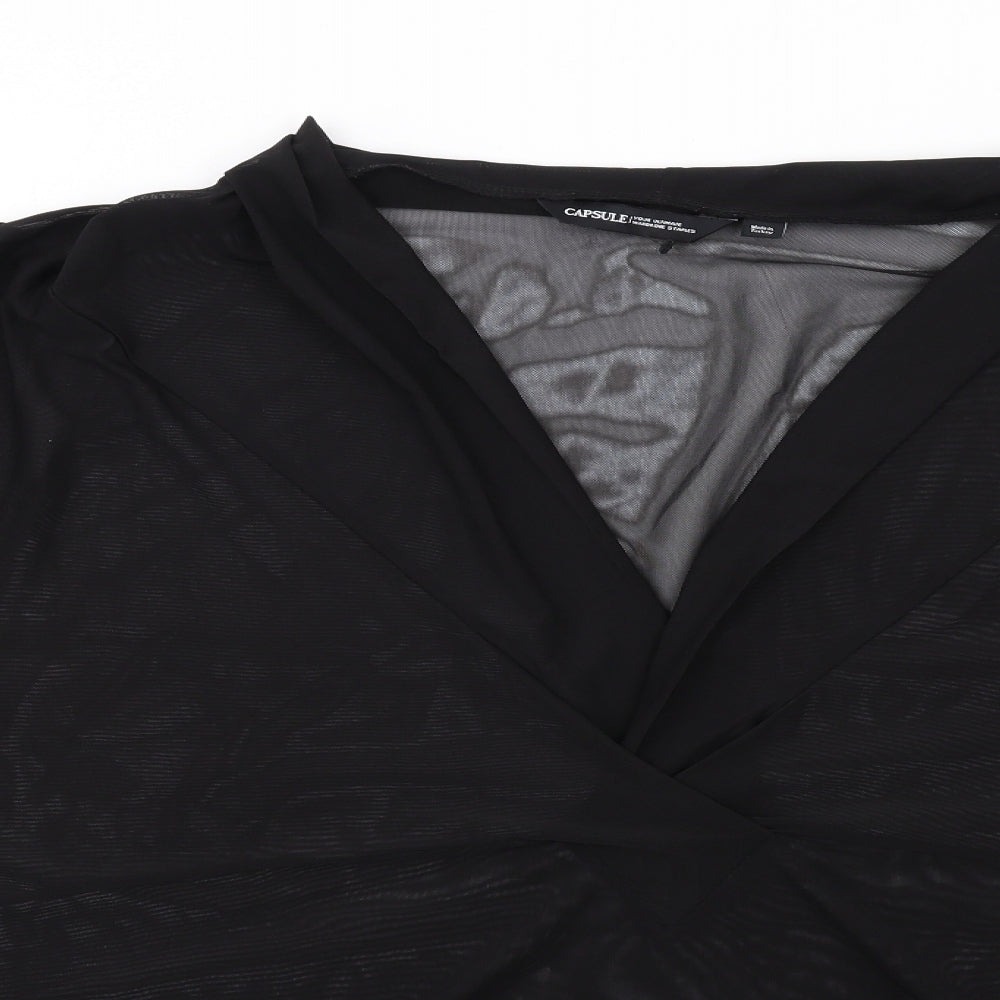 Capsule Womens Black Polyester Basic Blouse Size 24 V-Neck