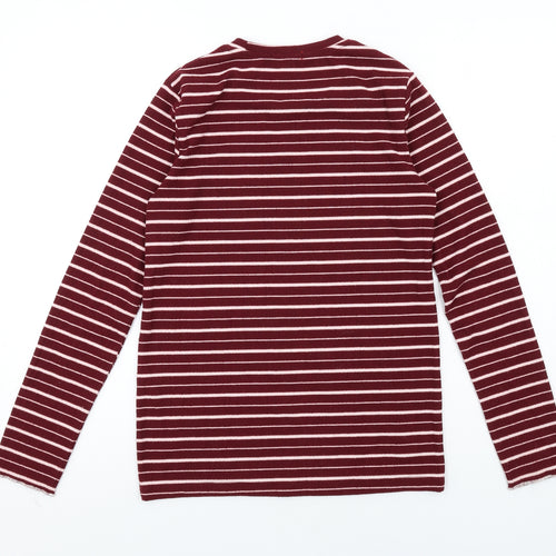 PDI Womens Red Striped Polyester Basic T-Shirt Size S Round Neck